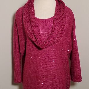 Westbound sweater w/scarf. Pink, large. Bling Sequins